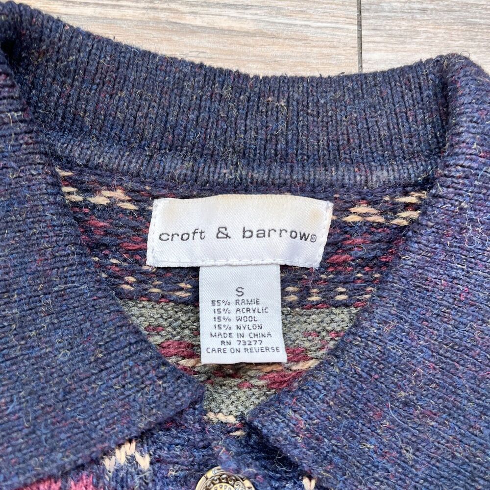 Croft & Barrow Fair Isle Cardigan Eclectic Grandpa Grandma Cottage Navy Button S - Picture 3 of 10